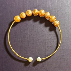 Genuine Freshwater pearl Wire-Wrapped Cuff Bracelet | Handcrafted Gold Tone